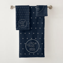 Sr. y Sra. Boda Navy Blue Silver Love Hearts
