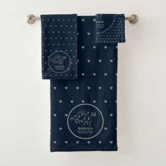 Sr. y Sra. Boda Navy Blue Silver Love Hearts