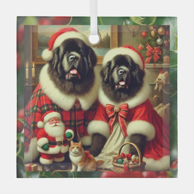 Sr. y Sra. Claus Newfie Ornamento de Navidad (Anverso)