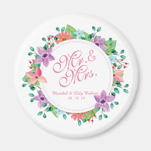 Sr. y Sra. Elegant Boda Floral   Imán