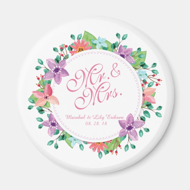 Sr. y Sra. Elegant Boda Floral | Imán (Frente)