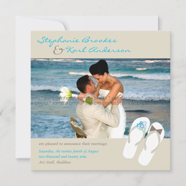 Sr. y Sra. Flip Flops Invitación de bodas en la pl (Anverso)