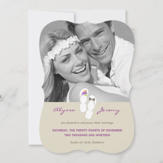 Sr. y Sra. Flip Flops Invitación de bodas en la pl (Anverso)
