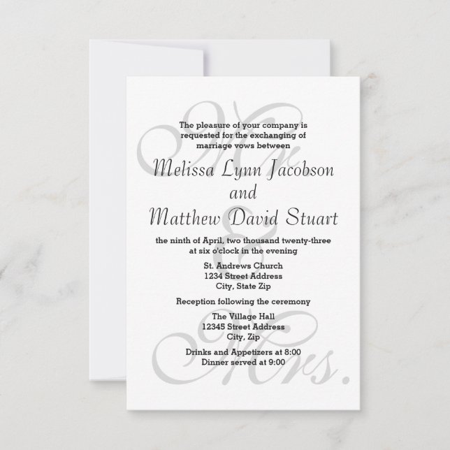 Sr. y Sra. - Invitación de Boda y Recepción de 3x5 (Anverso)