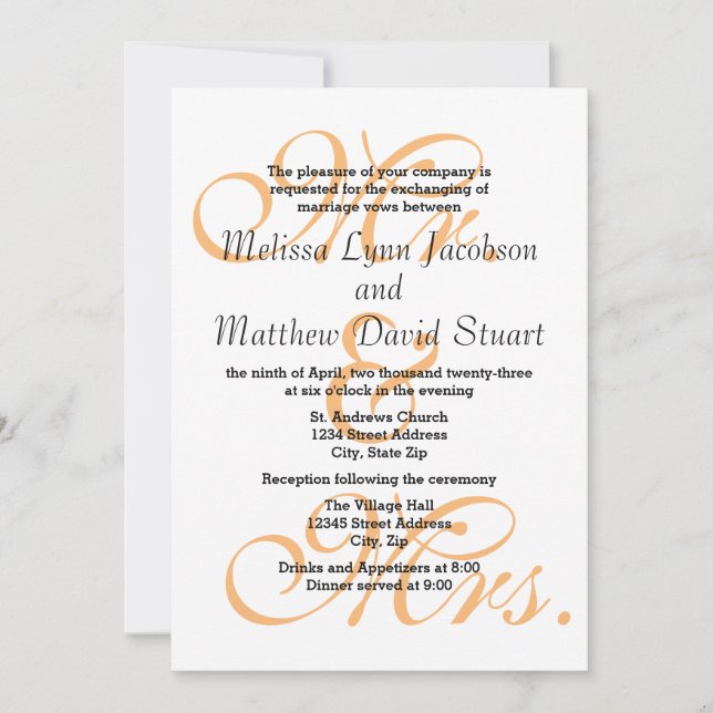 Sr. y Sra. Melocotón - Invitación de Boda y Recepc (Anverso)