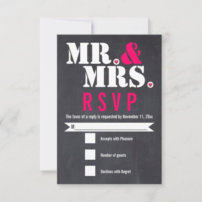 Sr. y Sra. Modern typography Black Pink RSVP (Anverso)