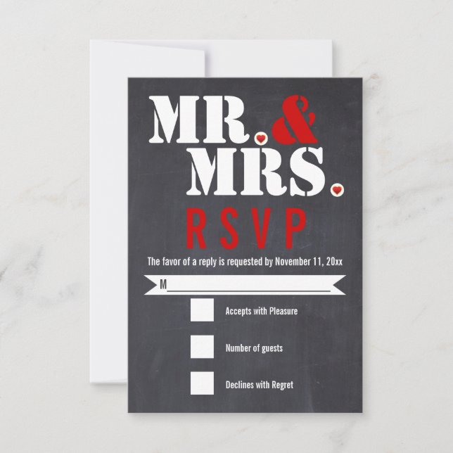 Sr. y Sra. Modern typography black, red RSVP (Anverso)