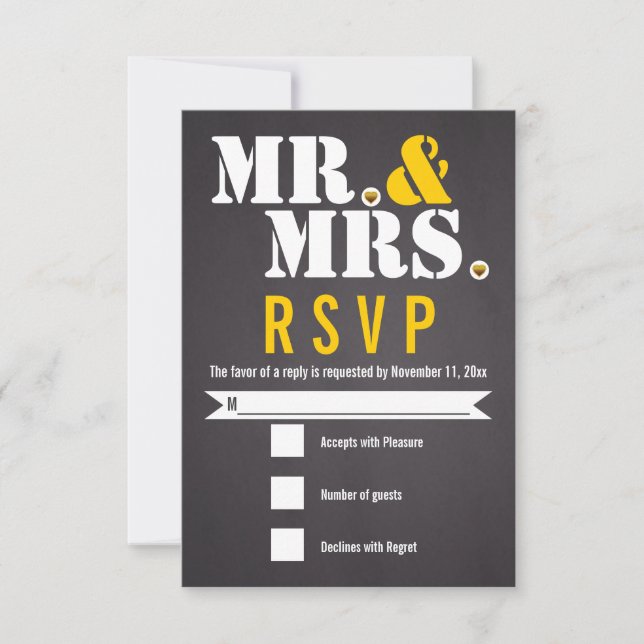 Sr. y Sra. Modern typography negro, amarillo RSVP (Anverso)