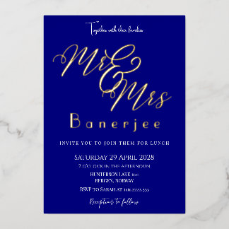 Sr. y Sra. Navy Blue Boda Invitación al Relieve me