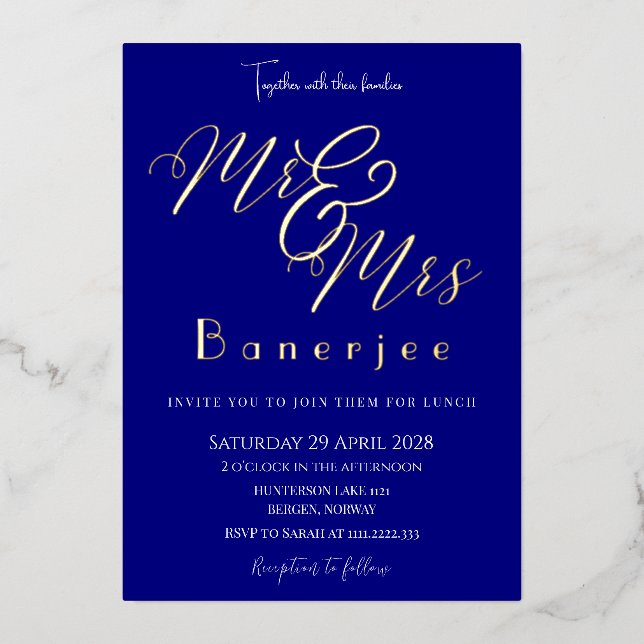 Sr. y Sra. Navy Blue Boda Invitación al Relieve me (Anverso)