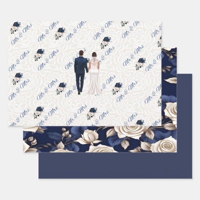 Sr. y Sra. Navy Boda Papel de ajuste (Set)