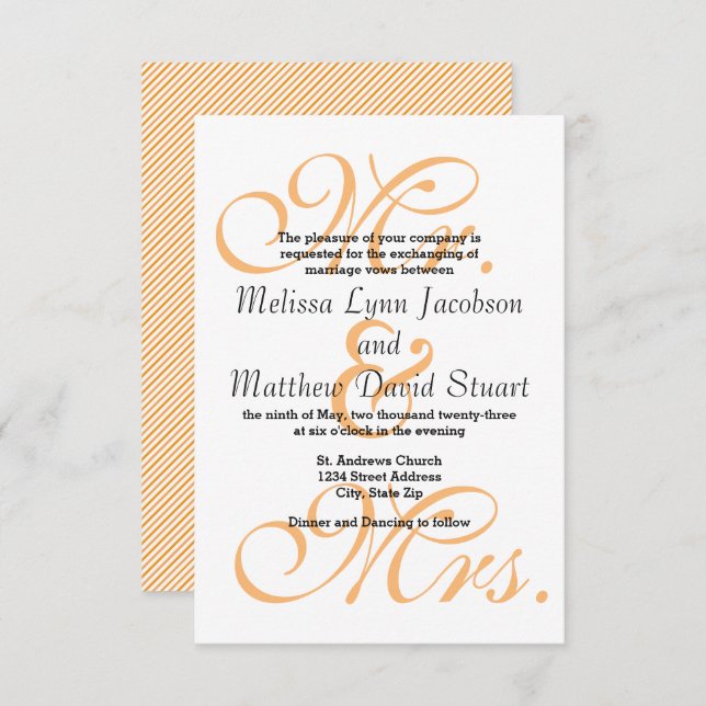 Sr. y Sra. Peach - Invitación a la boda 3x5 (Anverso / Reverso)