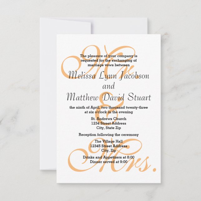 Sr. y Sra. Peach - Invitación de Boda y Recepción  (Anverso)