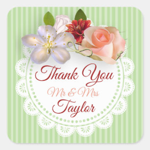 Sr. y Sra. Pegatinas Sage Green y Coral Floral