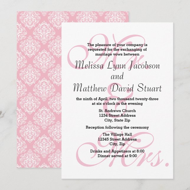 Sr. Y Sra. Pink - Invitación a la boda y la recepc (Anverso / Reverso)
