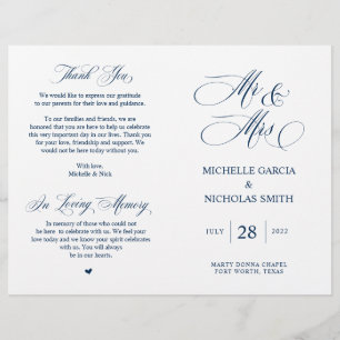 Sr. y Sra., Programa de matrimonio plegable, azul 