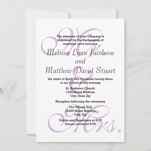 Sr. y Sra. Purple - Invitación a la boda y recepci (Anverso)