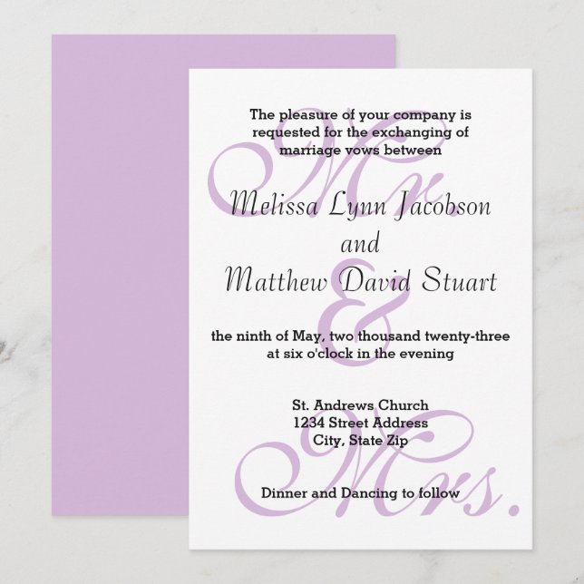 Sr. y Sra. Purple - Invitación de Boda (Anverso / Reverso)