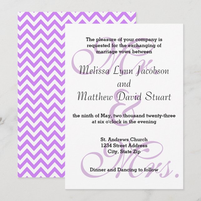 Sr. y Sra. Purple - Invitación de Boda (Anverso / Reverso)