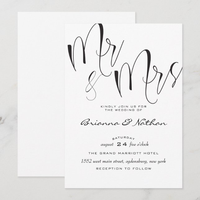 Sr. y Sra. Wedding Invitación (Anverso / Reverso)