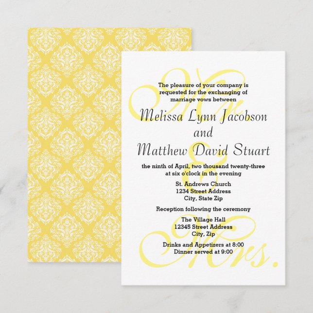 Sr. y Sra. Yellow - Invitación de Boda y Recepción (Anverso / Reverso)