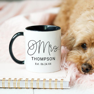 Sra. Black Escritura Moderna Taza de Boda para Rec