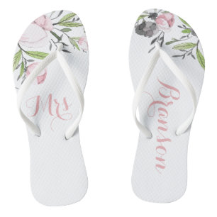 Sra. Floral Bride Wifey Sandalias botánicas de pla