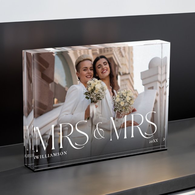 Sra. Newlyw regalo de pareja moderna foto Keepsake (Mrs Mrs Newlywed Gift Modern Couple Photo Keepsake)
