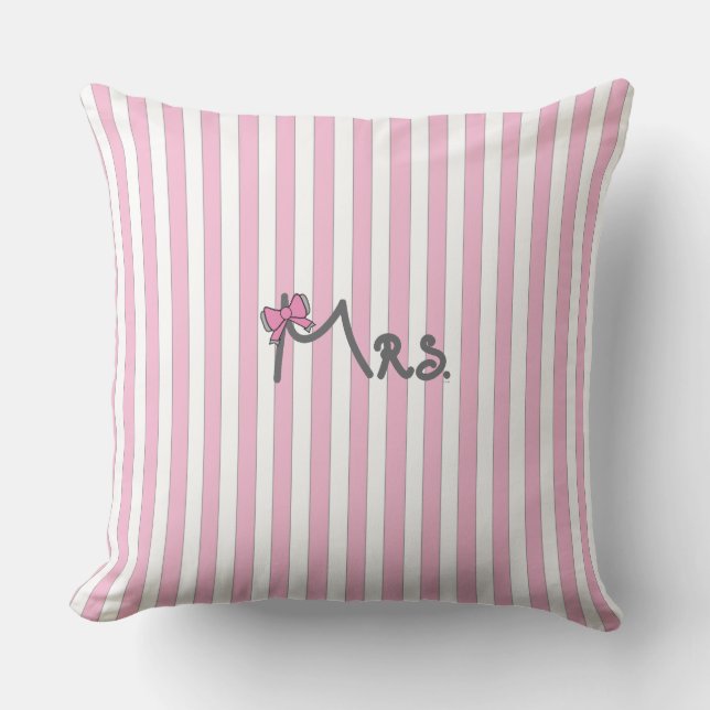 Sra - rayas rosadas Almohada con lazo rosa (Anverso)