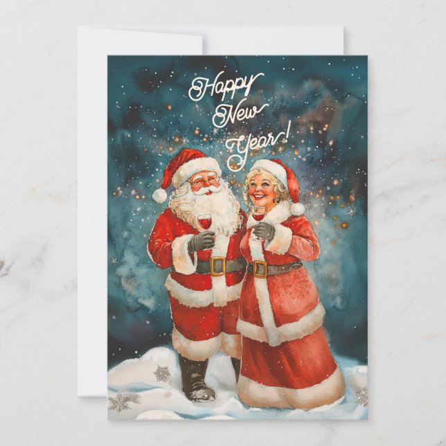 Sra. Santa Claus Feliz Año Nuevo Tarjeta plana de  (Anverso)