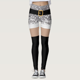 Sra. Santa Claus Silver purpurinas Leggings
