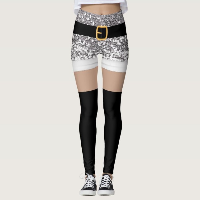 Sra. Santa Claus Silver purpurinas Leggings (Anverso)