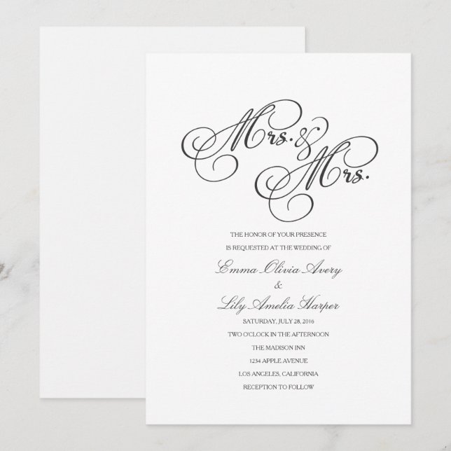 Sra. y la Sra. | Invitación a la boda lesbiana (Anverso / Reverso)