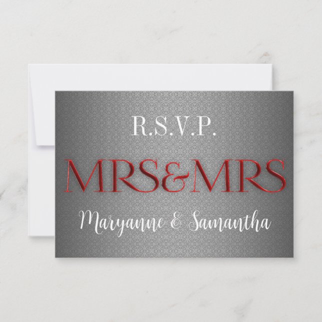 Sra. y Sra. Gay Lesbian Wedding RSVP in Silver (Anverso)