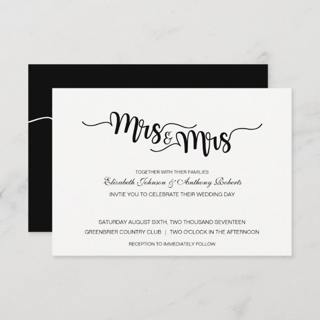 Sra. y Sra. Script | Invitaciones a la boda modern (Anverso / Reverso)