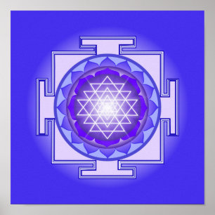 Sri Yantra Mandala Impresión púrpura y azul
