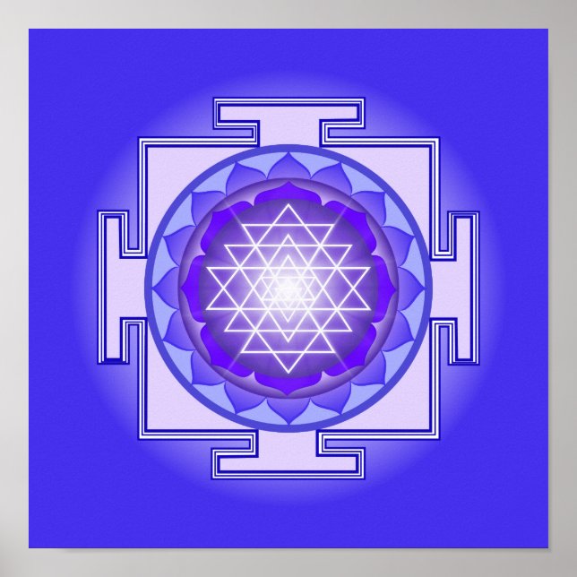 Sri Yantra Mandala Impresión púrpura y azul (Frente)
