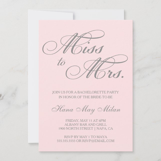Srta. Bachelorette Invitación (Anverso)