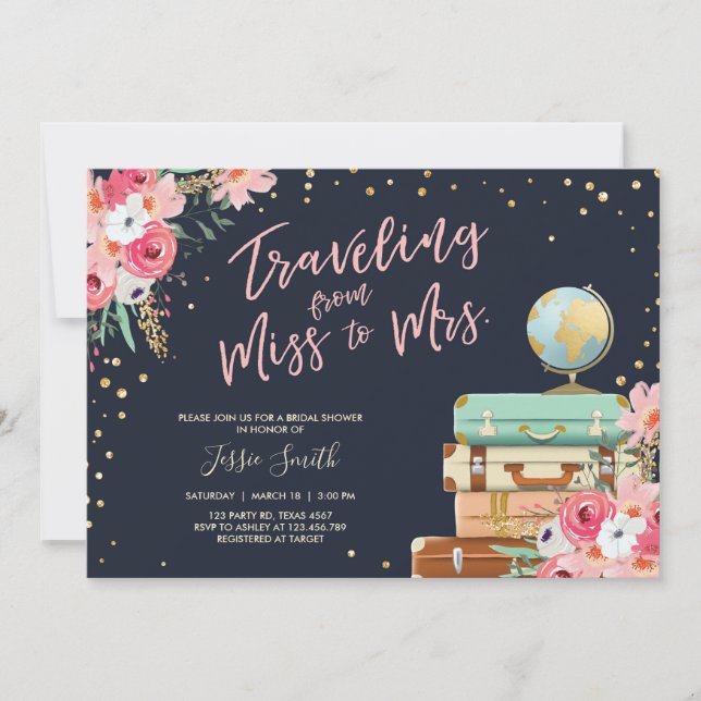 Srta. nupcial temática de la invitación de la (Anverso)