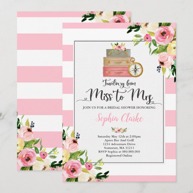 Srta. nupcial To señora Floral de la invitación de (Anverso / Reverso)