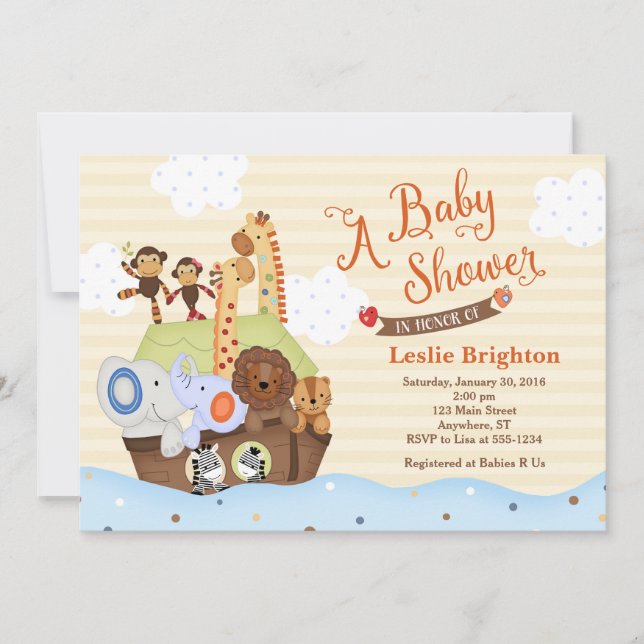 SS Noah / Invitación de Baby Shower Ark de Noah (Anverso)
