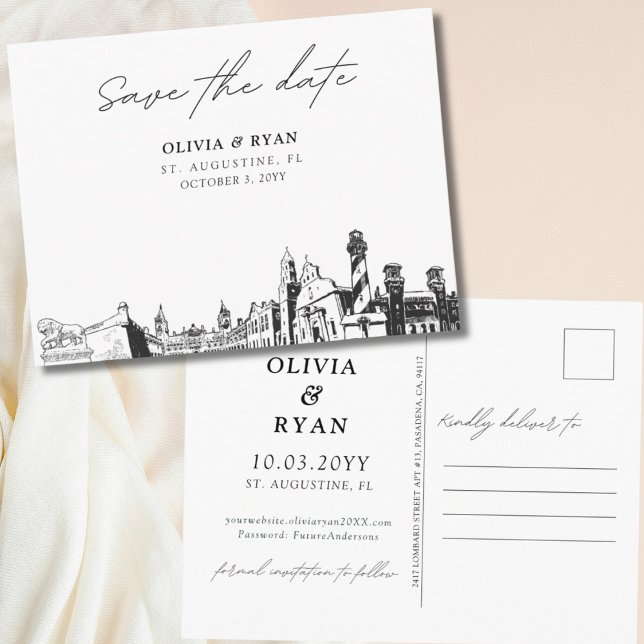 St. Augustine Salve la fecha Boda de la tarjeta po (St. Augustine Save the Date Postcard Wedding)