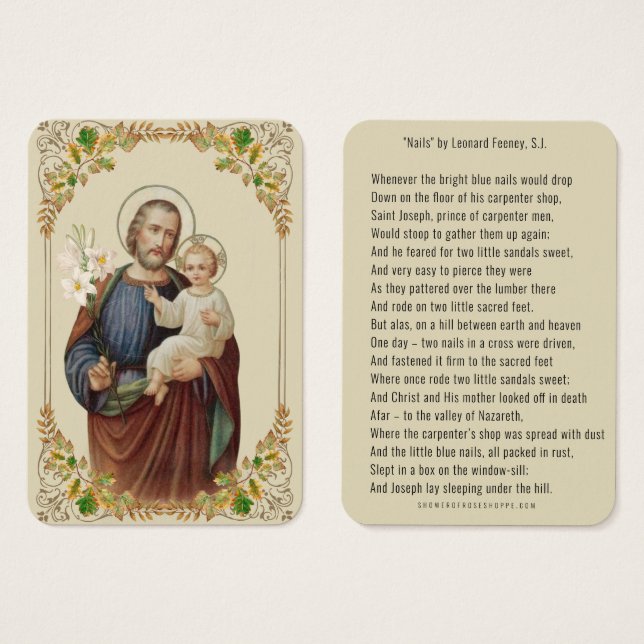St. Joseph Poema religioso "Nails" (uñas) de Feene (Anverso y reverso)