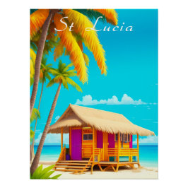 St Lucia Beach Hut Travel Poster
