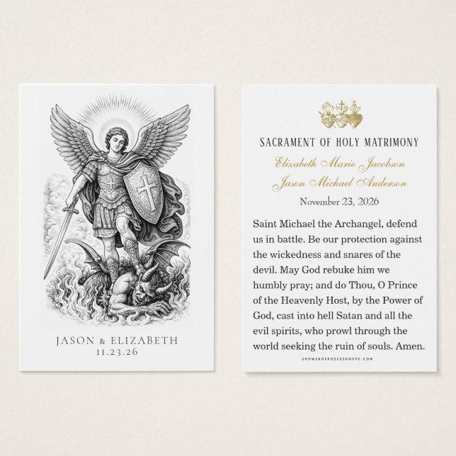 St. Michael Catholic Wedding Prayer Cards (Anverso y reverso)