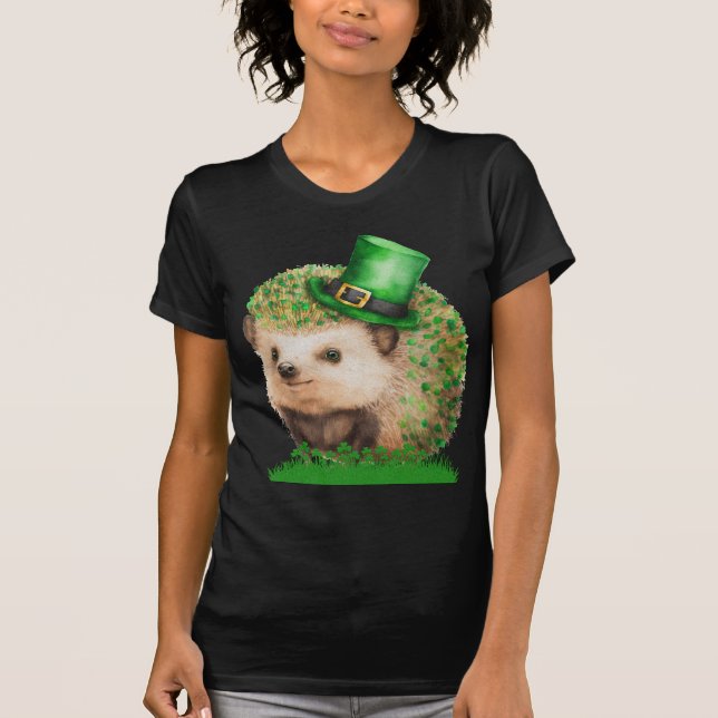 St. Patrick's Day Cute Hedgehog camiseta negra (Anverso)