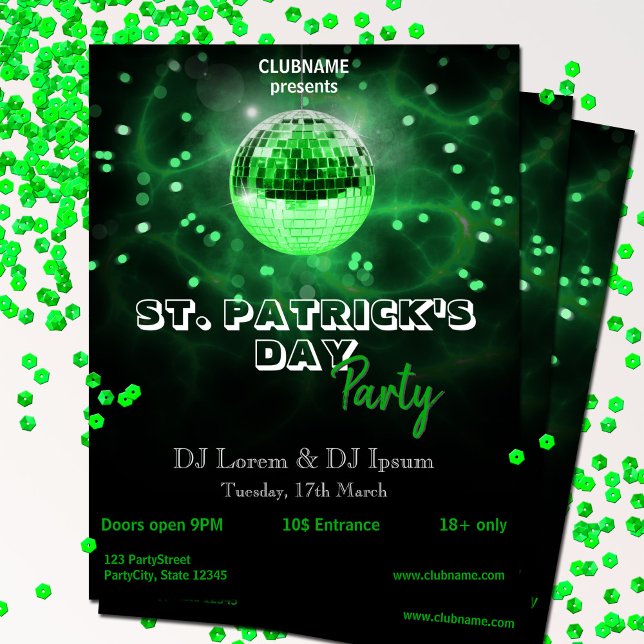 St. Patrick's Day Green Disco Ball Party Flyer (Subido por el creador)