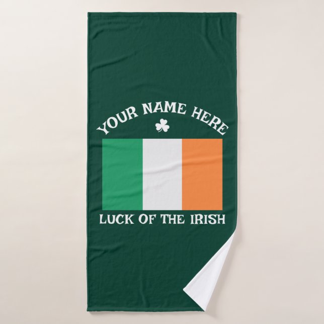 St Patrick's Day Ireland Flag Custom Name Shamrock (Toalla de baño)