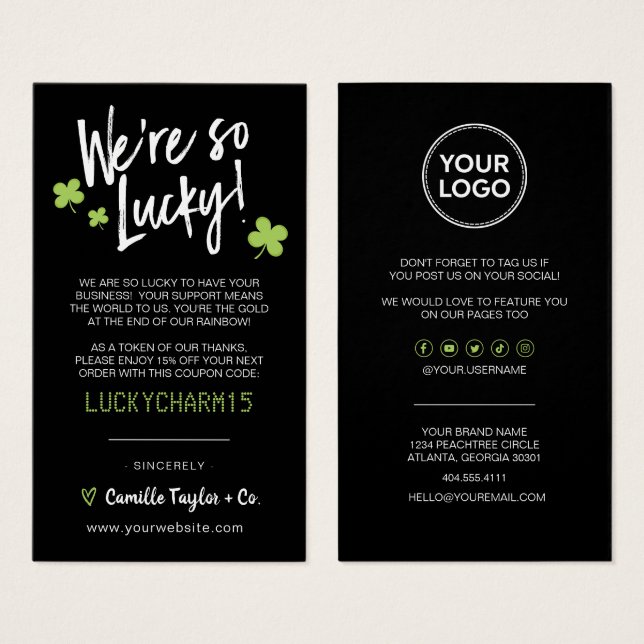 St. Patrick's Day Thank You & Discount Code Card  (Anverso y reverso)
