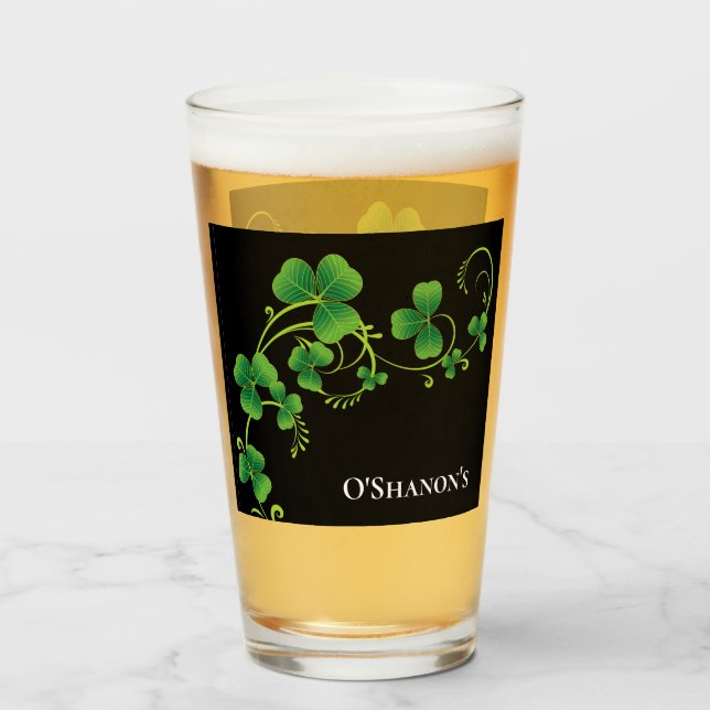 St Patricks Day Vine & Clover Glass-Custom Name (Anverso (lleno))